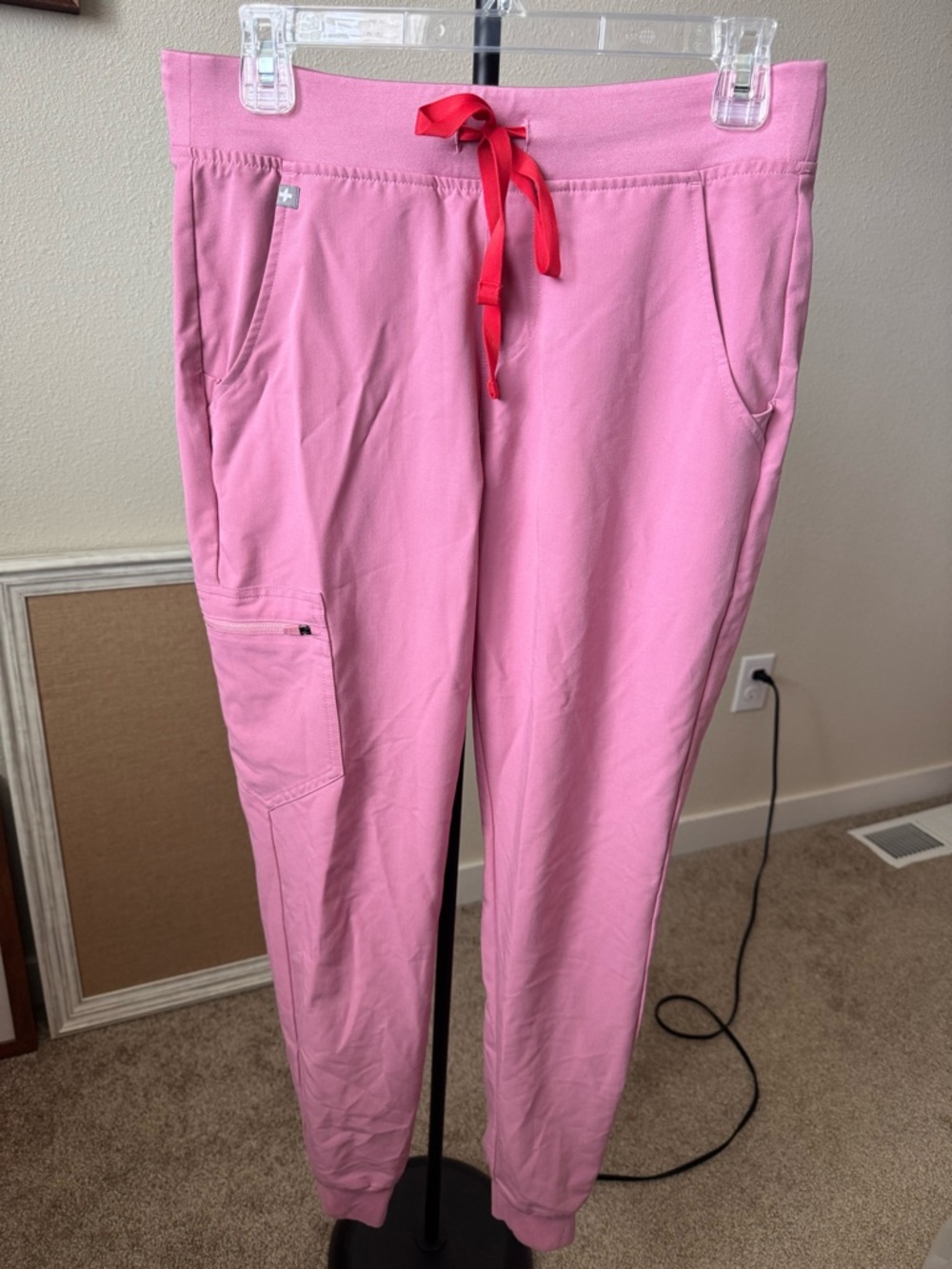 Figs Pink Jogger Pants with Red Drawstring
